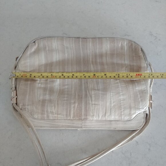 Vintage genuine eel skin cream ivory gold shoulder bag purse - Picture 14 of 16